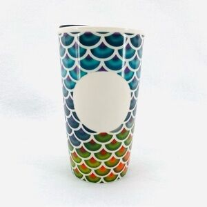 2016 STARBUCKS RAINBOW MERMAID SCALES TRAVEL TUMBLER CERAMIC SIREN CUP MUG HTF